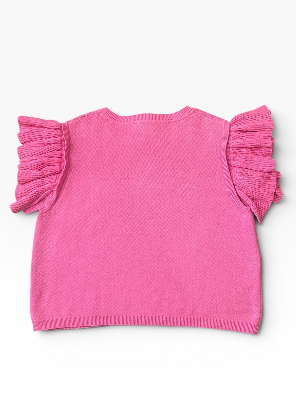 Entro Hot Pink Leopard Short Ruffle Sleeve Cotton Cropped Sweater Top Size Small - Picture 4 of 9